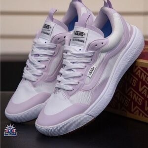 Vans Women's Light Pink and White Sneakers